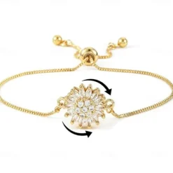 Sunflower Mood Bracelet Gift for Women, Rotatable Sunflower Charm Jewelry Gift, Dainty Gold Plated Collarbone Chain, Mother's Day Birthday Gift for Women