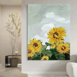 Sunflower oil painting handmade Abstract flower Oil Painting On Canvas handmade Modern Sunflower Oil Painting Hand Painted Large white flower floral oil painting Wall Art painting For Home Decor