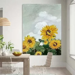 Sunflower oil painting handmade Abstract flower Oil Painting On Canvas handmade Modern Sunflower Oil Painting Hand Painted Large white flower floral oil painting Wall Art painting For Home Decor