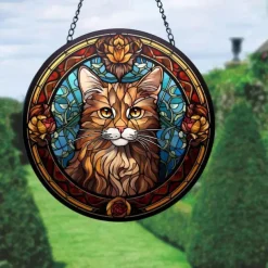 Sunflower Stained Suncatcher Window Hanging, Dog Cat Home Window Decor Suncatcher Birthday Gifts For Women,Mom,Teacher Wreath Sign, Christmas Xmas Decor Gift