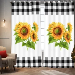 Sunflower Thermal Insulation Outdoor Balcony Rest Living Room Home Decoration 2-piece Set Of 3d Digital Printing Perforated Blackout Curtains