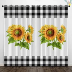 Sunflower Thermal Insulation Outdoor Balcony Rest Living Room Home Decoration 2-piece Set Of 3d Digital Printing Perforated Blackout Curtains