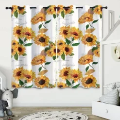 Sunflower Thermal Insulation Outdoor Balcony Rest Living Room Home Decoration 2-piece Set Of 3d Digital Printing Perforated Blackout Curtains