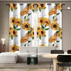 Sunflower Thermal Insulation Outdoor Balcony Rest Living Room Home Decoration 2-piece Set Of 3d Digital Printing Perforated Blackout Curtains
