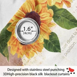 Sunflower Thermal Insulation Outdoor Balcony Rest Living Room Home Decoration 2-piece Set Of 3d Digital Printing Perforated Blackout Curtains