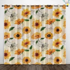 Sunflower Thermal Insulation Outdoor Balcony Rest Living Room Home Decoration 2-piece Set Of 3d Digital Printing Perforated Blackout Curtains