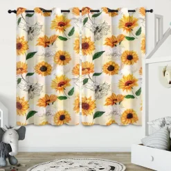 Sunflower Thermal Insulation Outdoor Balcony Rest Living Room Home Decoration 2-piece Set Of 3d Digital Printing Perforated Blackout Curtains
