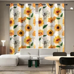 Sunflower Thermal Insulation Outdoor Balcony Rest Living Room Home Decoration 2-piece Set Of 3d Digital Printing Perforated Blackout Curtains