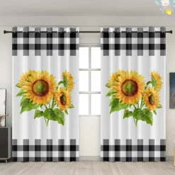 Sunflower Thermal Insulation Outdoor Balcony Rest Living Room Home Decoration 2-piece Set Of 3d Digital Printing Perforated Blackout Curtains