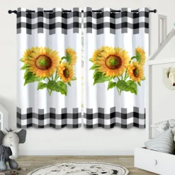 Sunflower Thermal Insulation Outdoor Balcony Rest Living Room Home Decoration 2-piece Set Of 3d Digital Printing Perforated Blackout Curtains