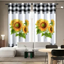 Sunflower Thermal Insulation Outdoor Balcony Rest Living Room Home Decoration 2-piece Set Of 3d Digital Printing Perforated Blackout Curtains