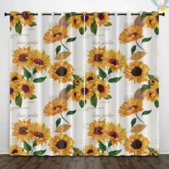 Sunflower Thermal Insulation Outdoor Balcony Rest Living Room Home Decoration 2-piece Set Of 3d Digital Printing Perforated Blackout Curtains