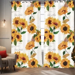 Sunflower Thermal Insulation Outdoor Balcony Rest Living Room Home Decoration 2-piece Set Of 3d Digital Printing Perforated Blackout Curtains
