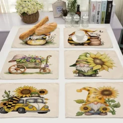 Sunflowers Placemats Heat Resistant Farmhouse Table Place Mat Stain Resistant Placemat, Placemat for Wedding Kitchen Dining Table Decoration Indoor Outdoor