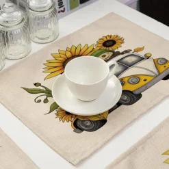 Sunflowers Placemats Heat Resistant Farmhouse Table Place Mat Stain Resistant Placemat, Placemat for Wedding Kitchen Dining Table Decoration Indoor Outdoor
