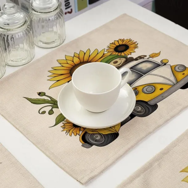 Sunflowers Placemats Heat Resistant Farmhouse Table Place Mat Stain Resistant Placemat, Placemat for Wedding Kitchen Dining Table Decoration Indoor Outdoor