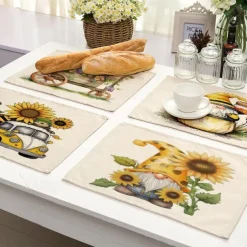 Sunflowers Placemats Heat Resistant Farmhouse Table Place Mat Stain Resistant Placemat, Placemat for Wedding Kitchen Dining Table Decoration Indoor Outdoor