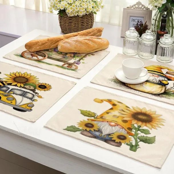 Sunflowers Placemats Heat Resistant Farmhouse Table Place Mat Stain Resistant Placemat, Placemat for Wedding Kitchen Dining Table Decoration Indoor Outdoor