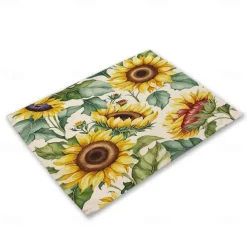 Sunflowers Placemats Heat Resistant Farmhouse Table Place Mat Stain Resistant Placemat, Placemat for Wedding Kitchen Dining Table Decoration Indoor Outdoor