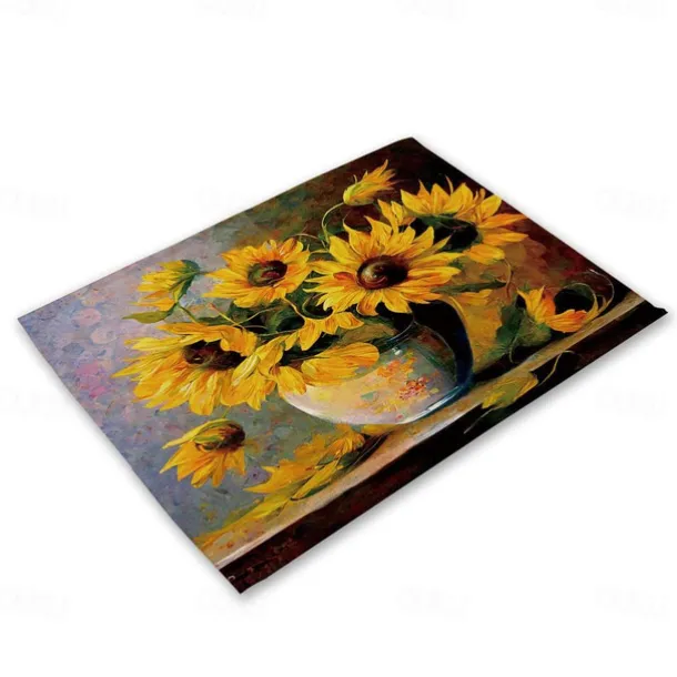 Sunflowers Placemats Heat Resistant Farmhouse Table Place Mat Stain Resistant Placemat, Placemat for Wedding Kitchen Dining Table Decoration Indoor Outdoor