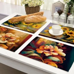 Sunflowers Placemats Heat Resistant Farmhouse Table Place Mat Stain Resistant Placemat, Placemat for Wedding Kitchen Dining Table Decoration Indoor Outdoor