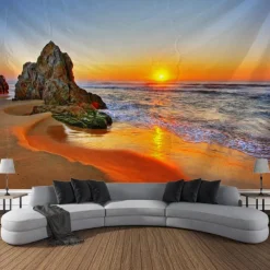 Sunlight Beach View Hanging Tapestry Wall Art Large Tapestry Mural Decor Photograph Backdrop Blanket Curtain Home Bedroom Living Room Decoration