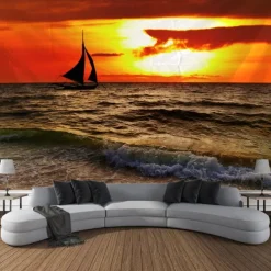 Sunlight Beach View Hanging Tapestry Wall Art Large Tapestry Mural Decor Photograph Backdrop Blanket Curtain Home Bedroom Living Room Decoration