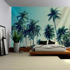 Sunset Palm Trees Hanging Tapestry Wall Art Large Tapestry Mural Decor Photograph Backdrop Blanket Curtain Home Bedroom Living Room Decoration