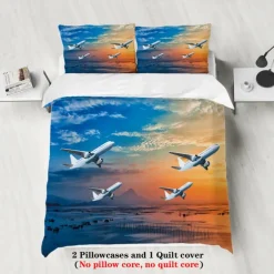 Sunset Sunset Civil Aviation Aircraft Printed 3-Piece Down Quilt Set Hotel Bedroom Guest Room Luxury Bedding Comfortable Set 1 Down Quilt Set 2 Pillowcases Queen Bed Set 2 Piece Set 3 Pie