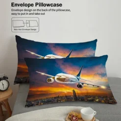 Sunset Sunset Civil Aviation Aircraft Printed 3-Piece Down Quilt Set Hotel Bedroom Guest Room Luxury Bedding Comfortable Set 1 Down Quilt Set 2 Pillowcases Queen Bed Set 2 Piece Set 3 Pie