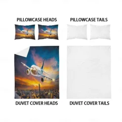 Sunset Sunset Civil Aviation Aircraft Printed 3-Piece Down Quilt Set Hotel Bedroom Guest Room Luxury Bedding Comfortable Set 1 Down Quilt Set 2 Pillowcases Queen Bed Set 2 Piece Set 3 Pie