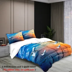 Sunset Sunset Civil Aviation Aircraft Printed 3-Piece Down Quilt Set Hotel Bedroom Guest Room Luxury Bedding Comfortable Set 1 Down Quilt Set 2 Pillowcases Queen Bed Set 2 Piece Set 3 Pie