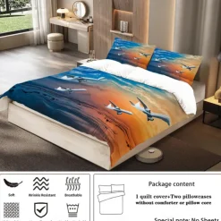 Sunset Sunset Civil Aviation Aircraft Printed 3-Piece Down Quilt Set Hotel Bedroom Guest Room Luxury Bedding Comfortable Set 1 Down Quilt Set 2 Pillowcases Queen Bed Set 2 Piece Set 3 Pie