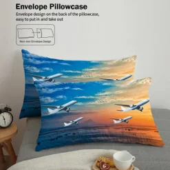 Sunset Sunset Civil Aviation Aircraft Printed 3-Piece Down Quilt Set Hotel Bedroom Guest Room Luxury Bedding Comfortable Set 1 Down Quilt Set 2 Pillowcases Queen Bed Set 2 Piece Set 3 Pie