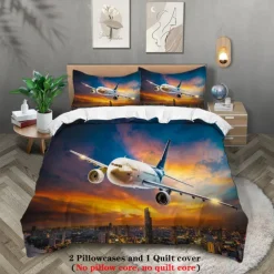 Sunset Sunset Civil Aviation Aircraft Printed 3-Piece Down Quilt Set Hotel Bedroom Guest Room Luxury Bedding Comfortable Set 1 Down Quilt Set 2 Pillowcases Queen Bed Set 2 Piece Set 3 Pie