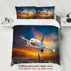 Sunset Sunset Civil Aviation Aircraft Printed 3-Piece Down Quilt Set Hotel Bedroom Guest Room Luxury Bedding Comfortable Set 1 Down Quilt Set 2 Pillowcases Queen Bed Set 2 Piece Set 3 Pie