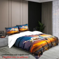 Sunset Sunset Civil Aviation Aircraft Printed 3-Piece Down Quilt Set Hotel Bedroom Guest Room Luxury Bedding Comfortable Set 1 Down Quilt Set 2 Pillowcases Queen Bed Set 2 Piece Set 3 Pie