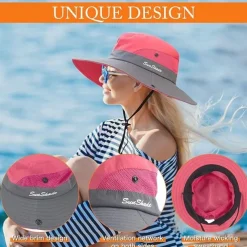 Sunshade Hat UV Protection Wide Brim Beach Cap Foldable Ponytail Bucket Fishing Hat Beach Cap for Fishing Hiking Gardening Outdoor