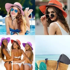 Sunshade Hat UV Protection Wide Brim Beach Cap Foldable Ponytail Bucket Fishing Hat Beach Cap for Fishing Hiking Gardening Outdoor