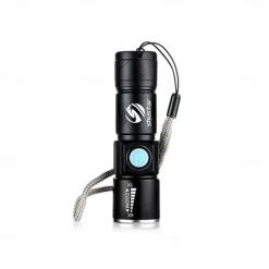 Super bright Rechargeable LED Flashlight With Tail USB Charging Head Zoomable waterproof Torch Portable light 3 Lighting modes Built-in battery