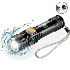 Super bright Rechargeable LED Flashlight With Tail USB Charging Head Zoomable waterproof Torch Portable light 3 Lighting modes Built-in battery