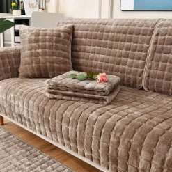 Super Soft Velvet Quilted Sofa Couch Covers Non-Slip Sectional Couch Cover Plush Sofa Slipcover Furniture Protector for Pets Kids Children Dog Cat