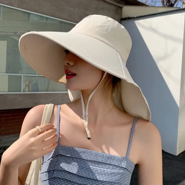 Super Wide Brim Sun Hats for Women UV Protection Beach with Neck Flap Packable Bucket Hat Sun Wraps Outdoor