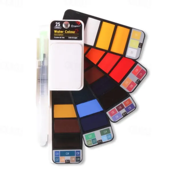 Superior 18/25/33/42 Color Solid Fan-shaped Watercolor Paint Watercolor Painting Tools Set Children's Safety Non-toxic Washable Watercolor Paint Mini Portable Travel Painting Supplies