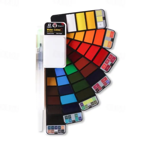 Superior 18/25/33/42 Color Solid Fan-shaped Watercolor Paint Watercolor Painting Tools Set Children's Safety Non-toxic Washable Watercolor Paint Mini Portable Travel Painting Supplies