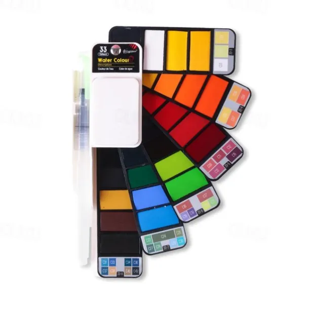 Superior 18/25/33/42 Color Solid Fan-shaped Watercolor Paint Watercolor Painting Tools Set Children's Safety Non-toxic Washable Watercolor Paint Mini Portable Travel Painting Supplies