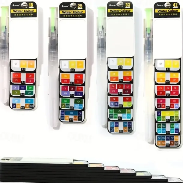 Superior 18/25/33/42 Color Solid Fan-shaped Watercolor Paint Watercolor Painting Tools Set Children's Safety Non-toxic Washable Watercolor Paint Mini Portable Travel Painting Supplies