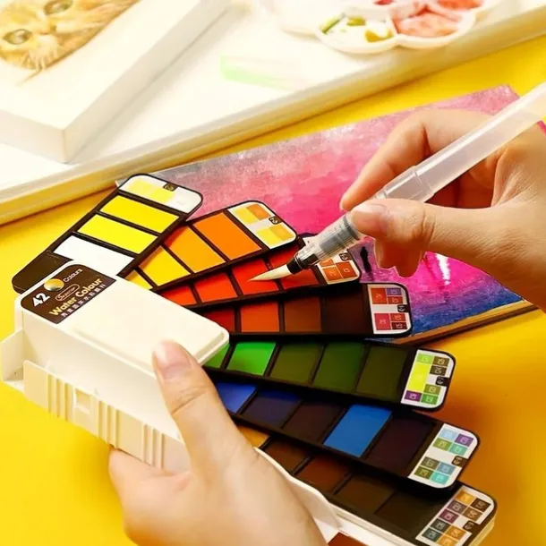 Superior 18/25/33/42 Color Solid Fan-shaped Watercolor Paint Watercolor Painting Tools Set Children's Safety Non-toxic Washable Watercolor Paint Mini Portable Travel Painting Supplies