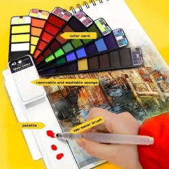 Superior 18/25/33/42 Color Solid Fan-shaped Watercolor Paint Watercolor Painting Tools Set Children's Safety Non-toxic Washable Watercolor Paint Mini Portable Travel Painting Supplies