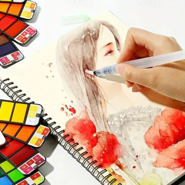 Superior 18/25/33/42 Color Solid Fan-shaped Watercolor Paint Watercolor Painting Tools Set Children's Safety Non-toxic Washable Watercolor Paint Mini Portable Travel Painting Supplies